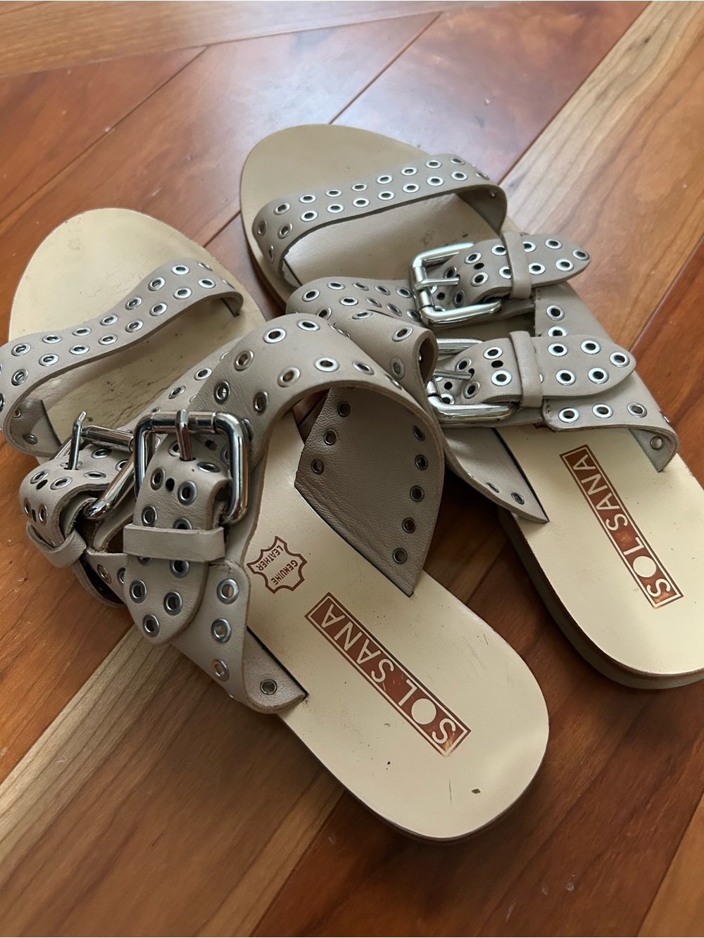 Sol Sana Kids Taupe Eyelet Buckle Slide Sandals